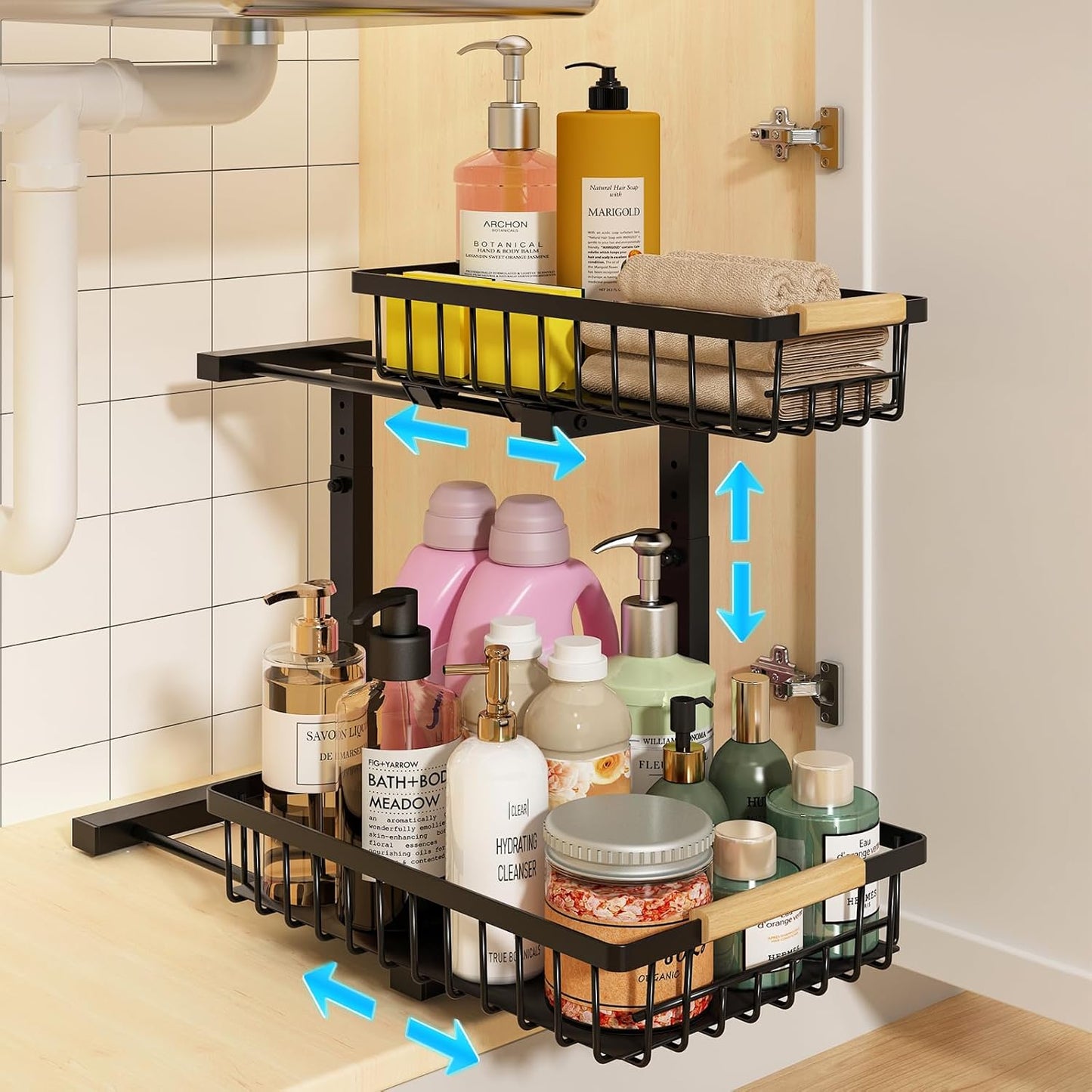 REALINN Under Sink Organizer with Adjustable Height and Storage