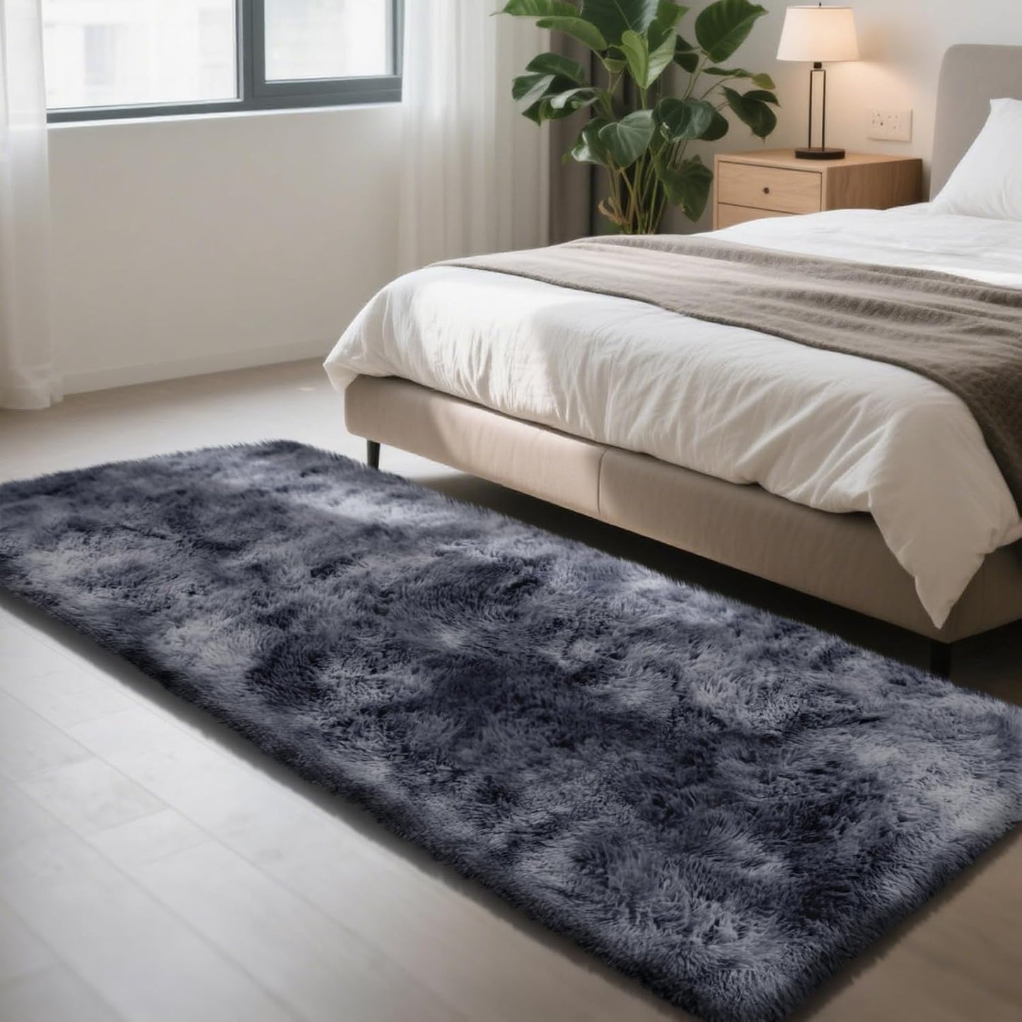 Soft Runner Rugs for Bedroom - Mottling Dark Grey 3x7 Area Rug