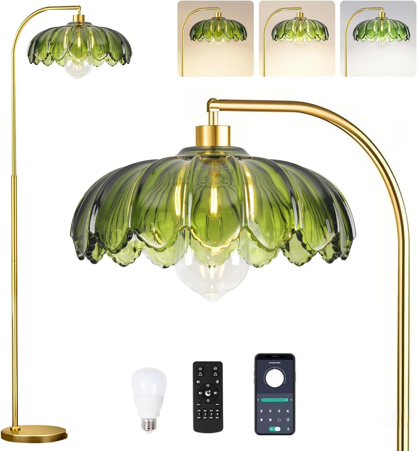 Mid Century Modern Glass Floor Lamp with Remote Dimmable Control