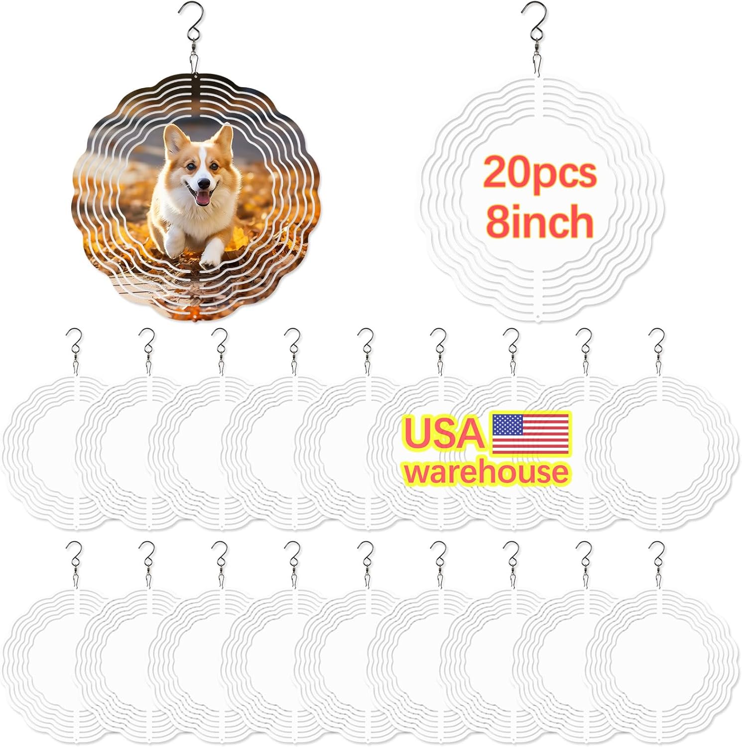 20 Pcs 8 Inch Sublimation Wind Spinner Blanks for DIY Gifts