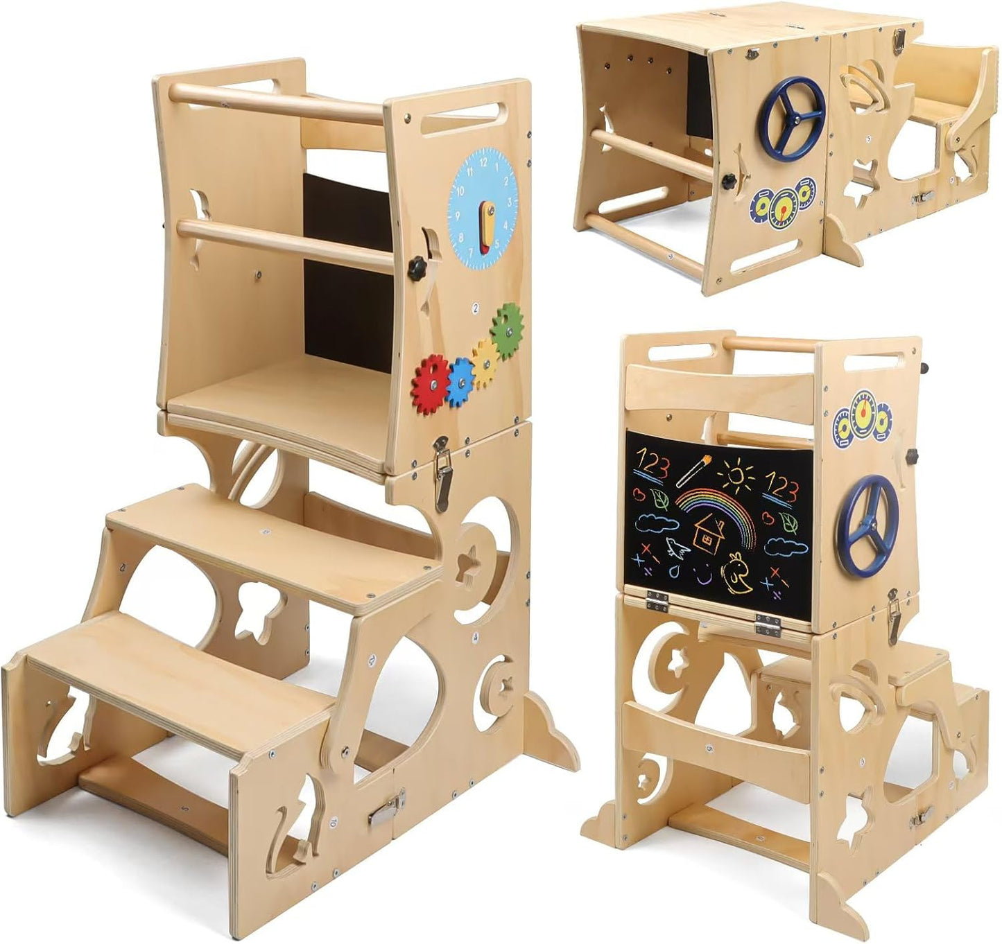 Toddler Tower Step Stool with Blackboard for Kids Learning Fun