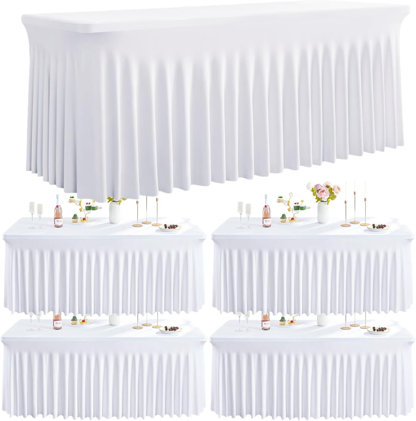 Elegant 6FT Spandex Table Covers for Rectangle Tables - 4 Pack