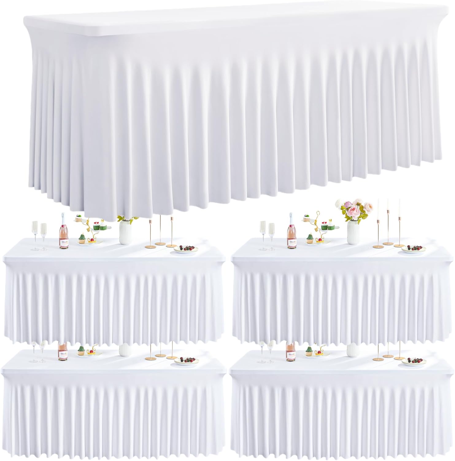 Elegant 6FT Spandex Table Covers for Rectangle Tables - 4 Pack