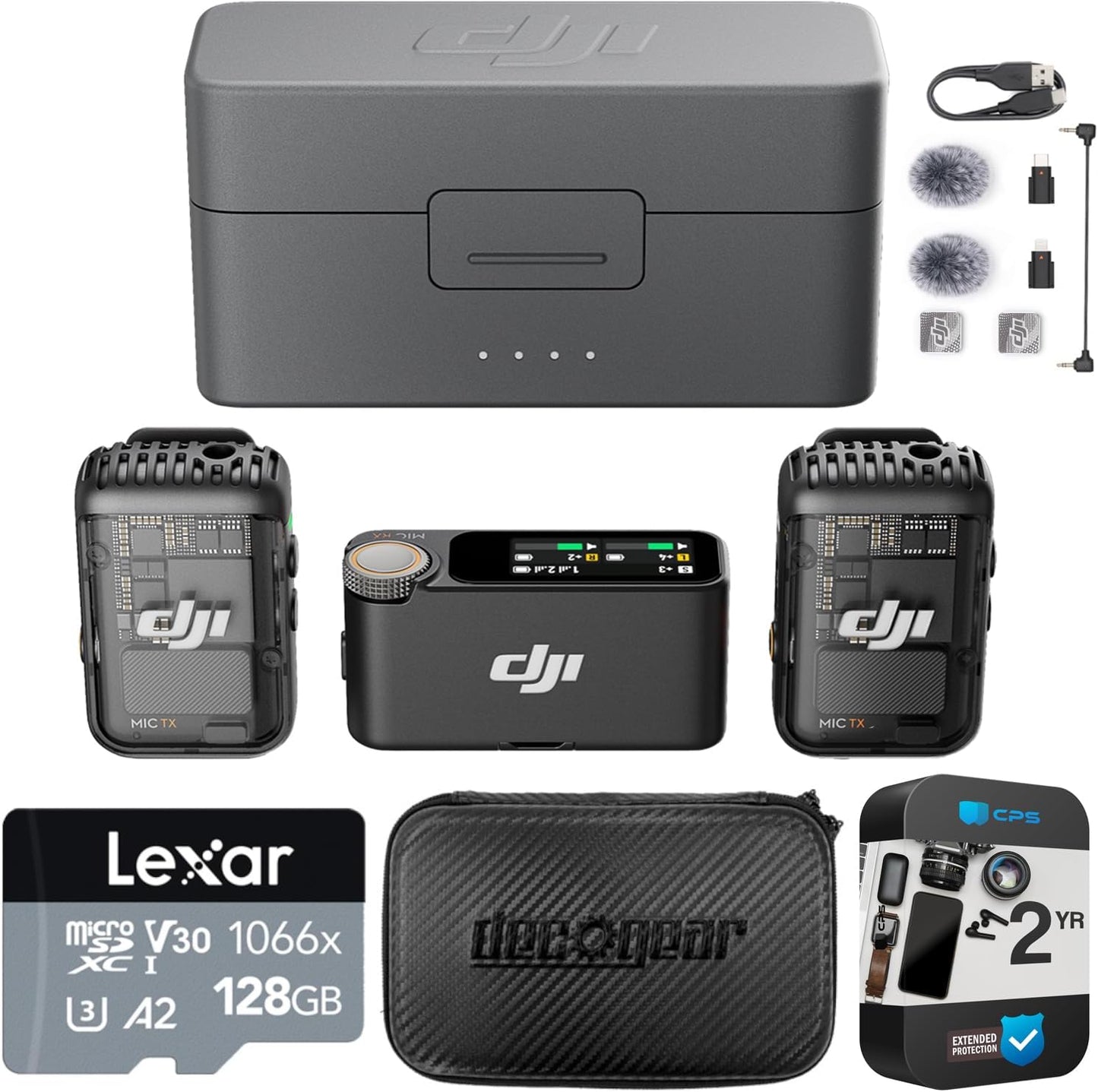 DJI Mic 2 Wireless Microphone with Charging Case and Accessories