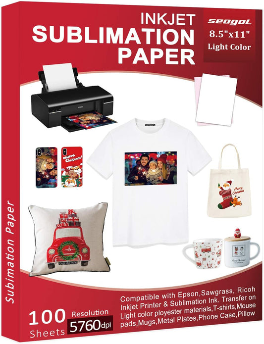 100 Sheets 8.5x11 Sublimation Paper for Vibrant Sublimated Prints