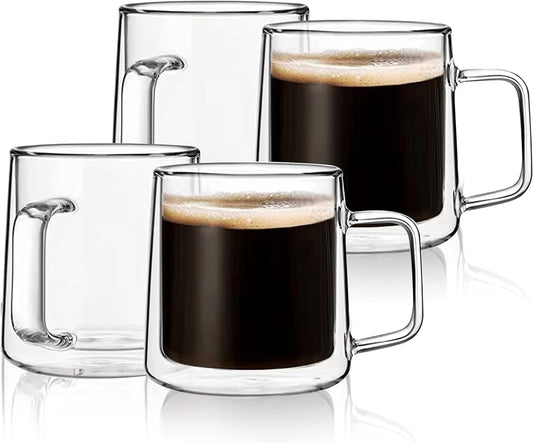 10oz Double Wall Insulated Glass Coffee Mugs Set of 4