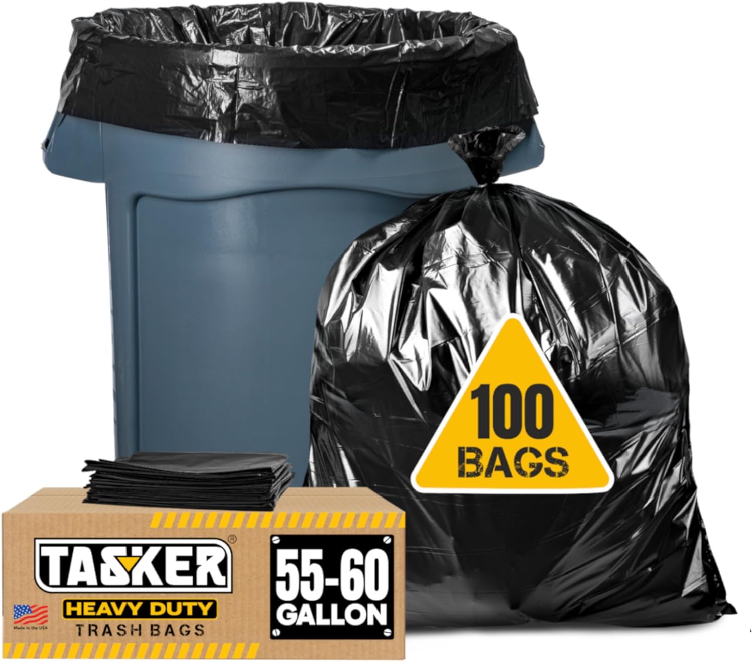 Tasker 55-60 Gallon Trash Bags Heavy Duty for All Cleanup Needs