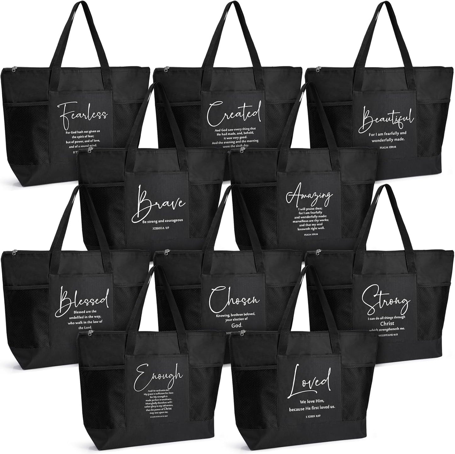 Paterr 10 Pcs Christian Tote Bags with Pocket Zipper for Women