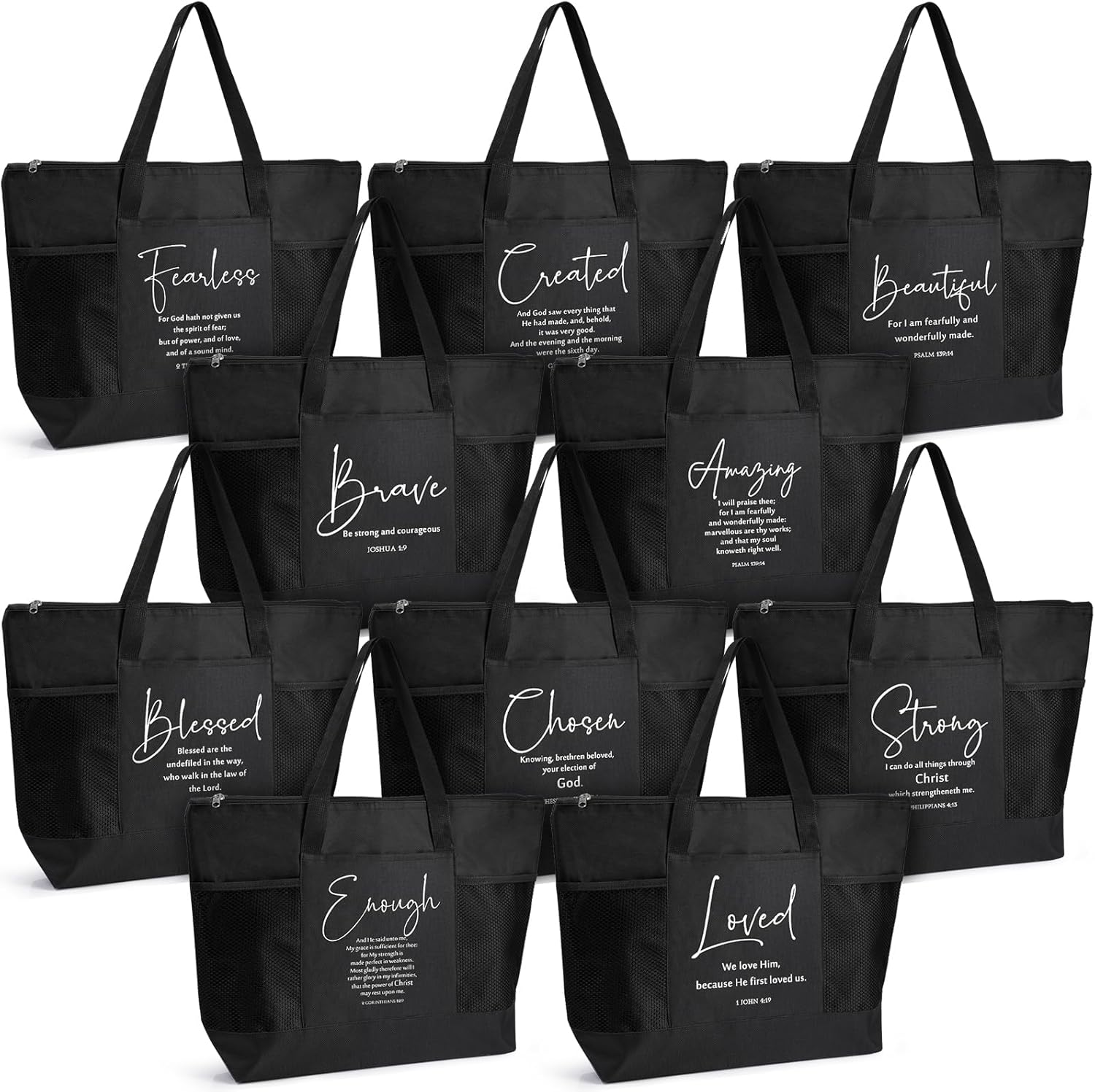 Paterr 10 Pcs Christian Tote Bags with Pocket Zipper for Women