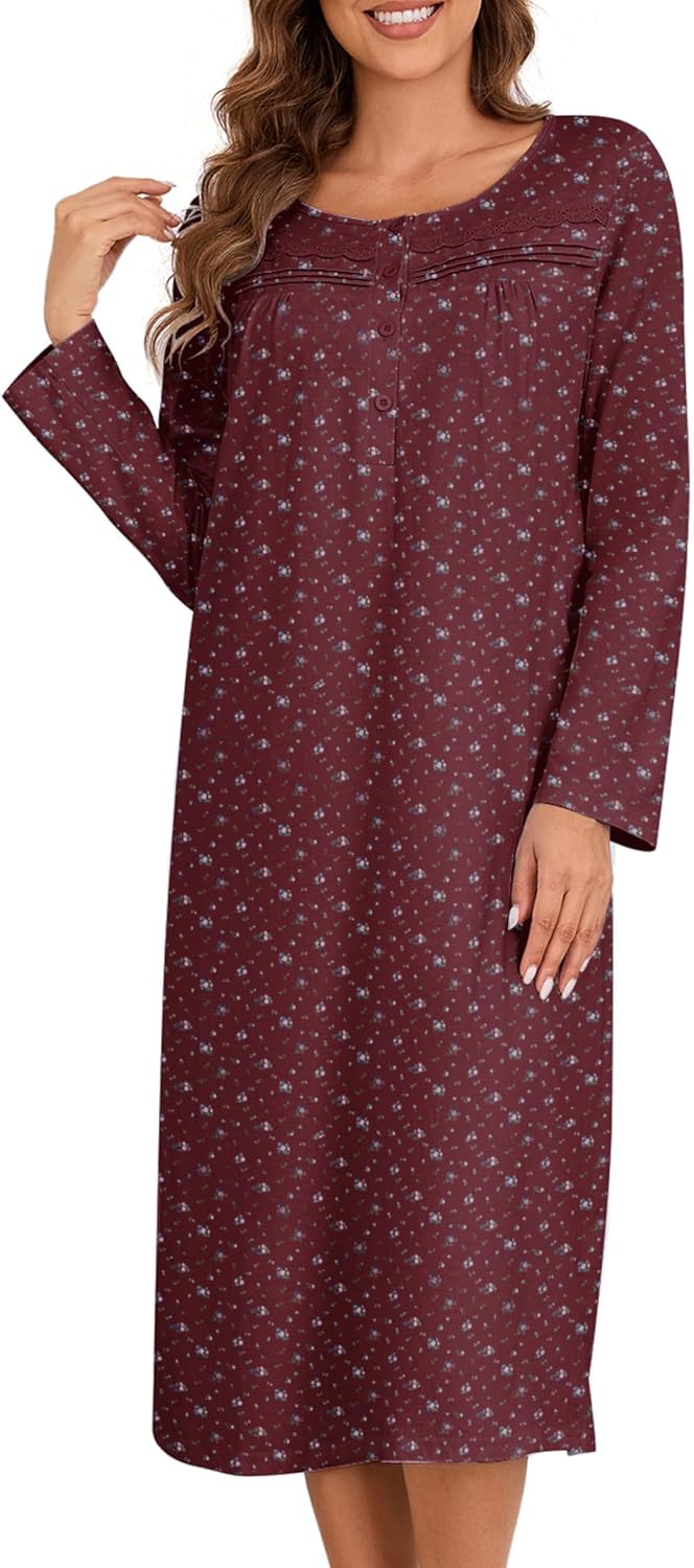 Bloggerlove Nightgowns for Women Soft Cotton Sleepwear S-3XL