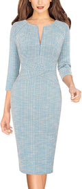 Womens Slim Zipper Up Work Bodycon Pencil Sheath Dress - Flattering 32