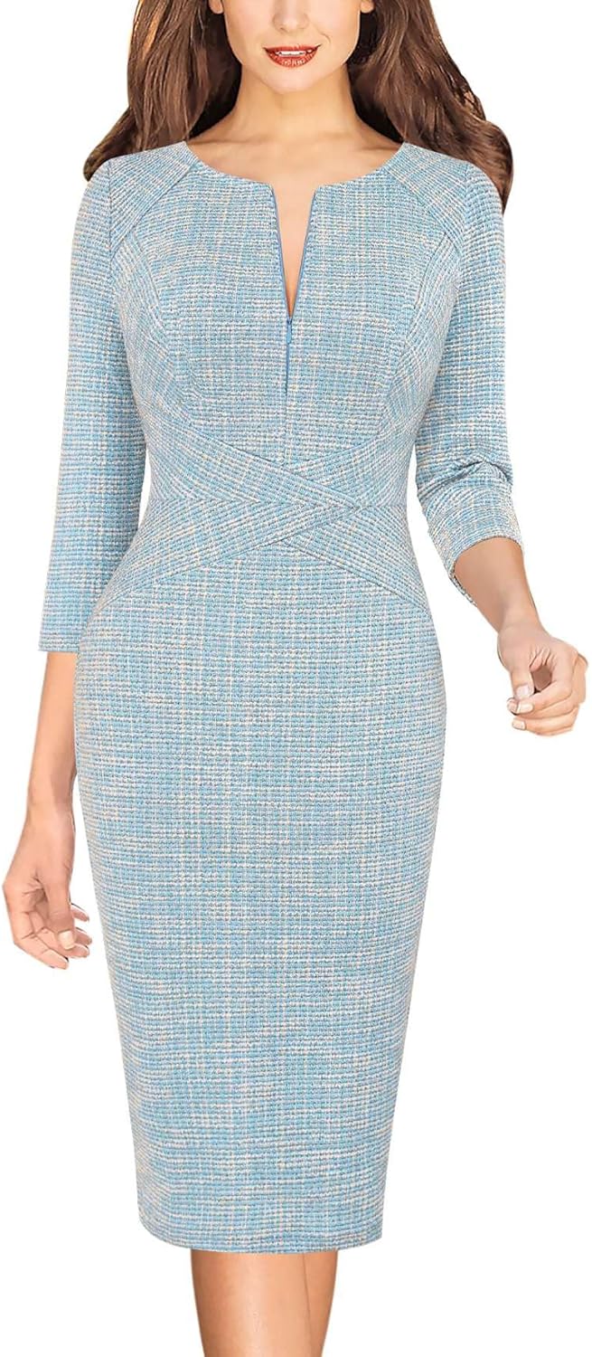 VFSHOW Womens Slim Zipper Up Bodycon Pencil Dress for Work