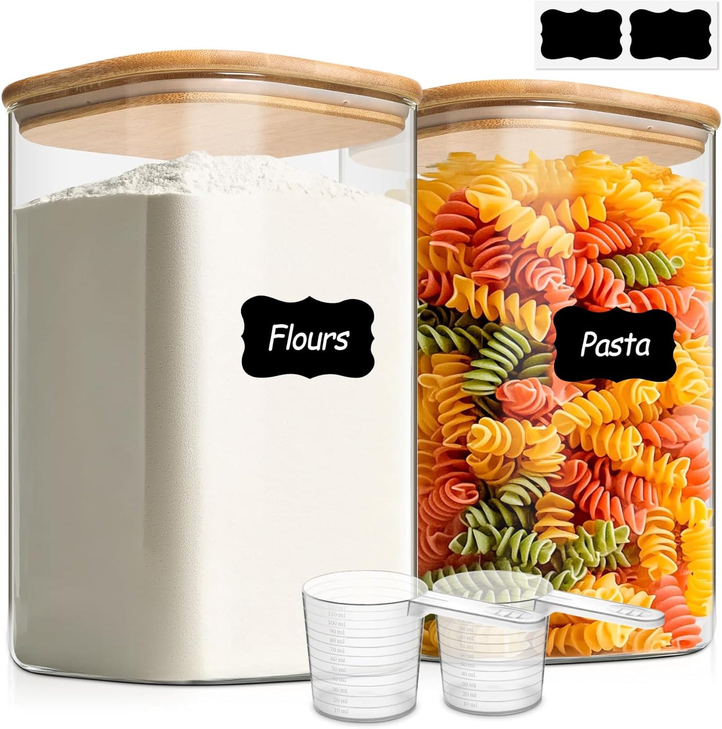 Wide Mouth Glass Storage Containers for Flour and Sugar - 2 Pcs