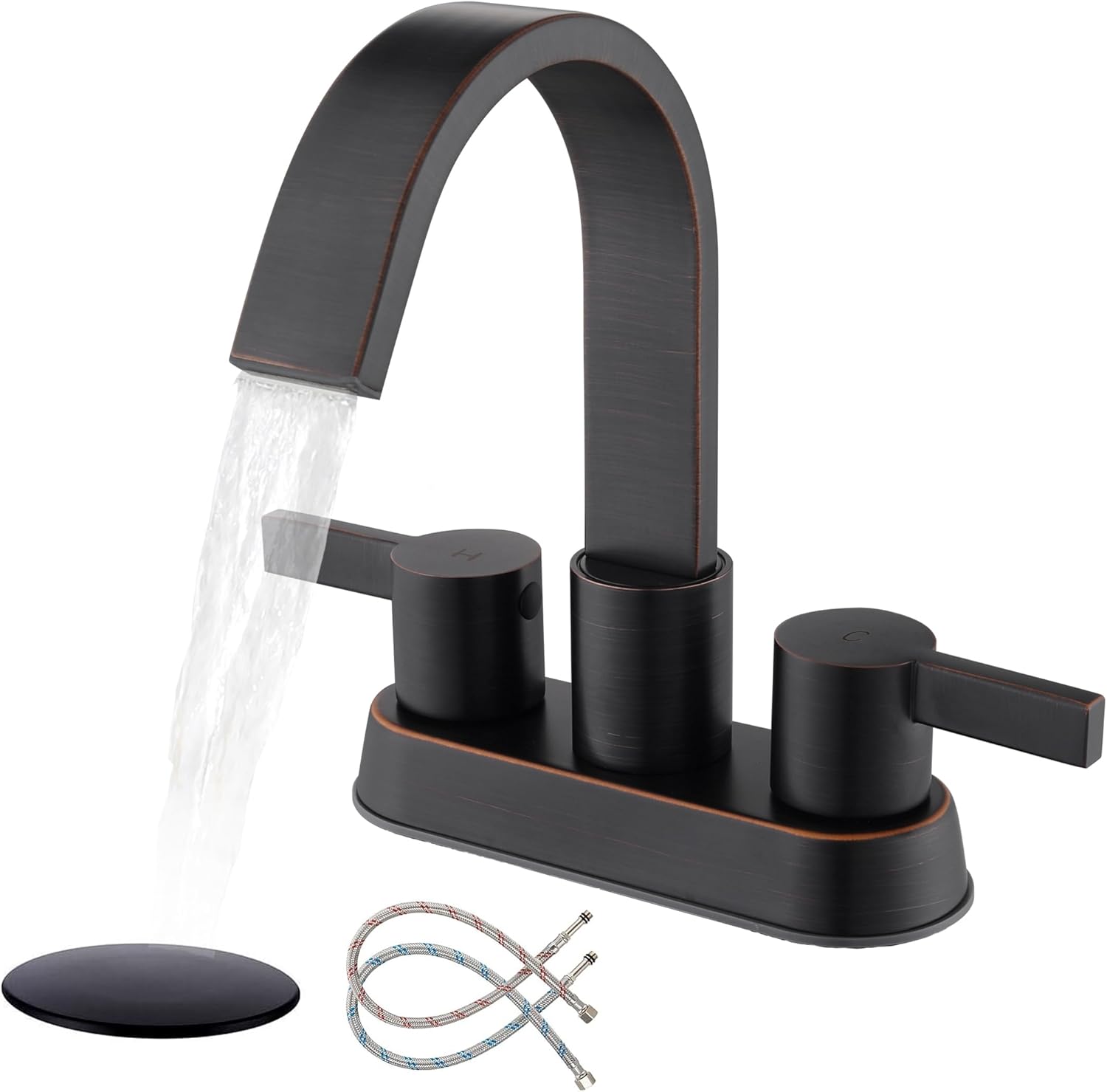 Oil Rubbed Bronze Bathroom Faucet with Waterfall Design and Drain