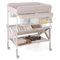 Beige Portable Baby Changing Table with Wheels - Adjustable Height