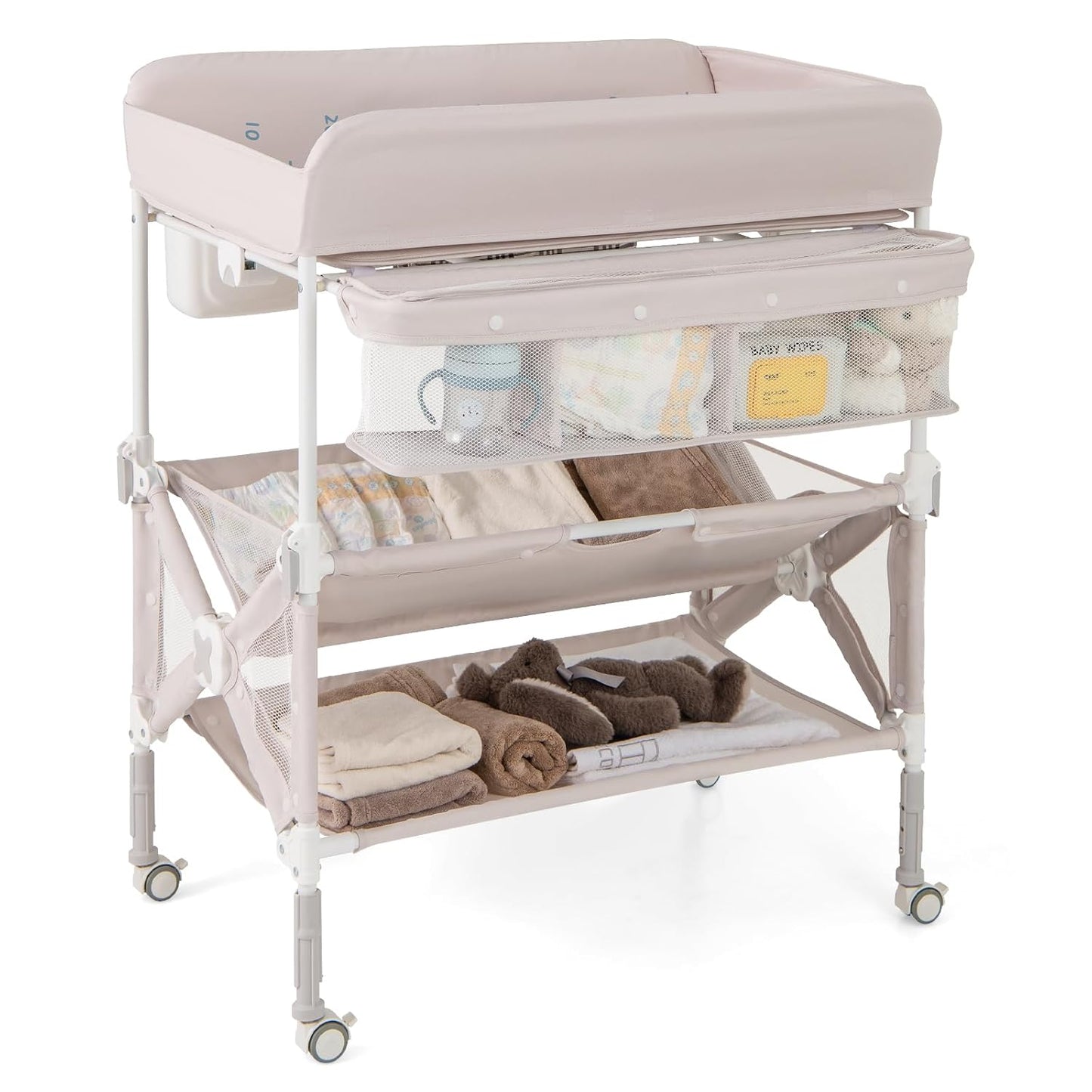 Portable Baby Changing Table with Adjustable Height & Storage