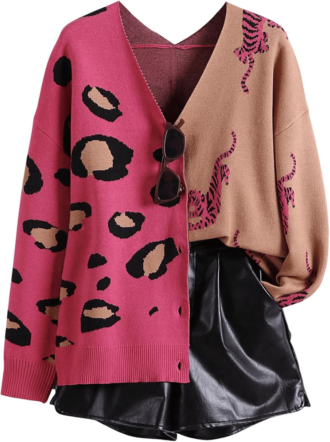 Leopard Tiger Print Cardigan for Stylish Women - V Neck Design