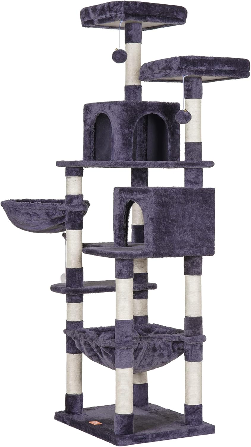 Heybly Cat Tree 70 inches Tall Tower with Cozy Hammock and Toys