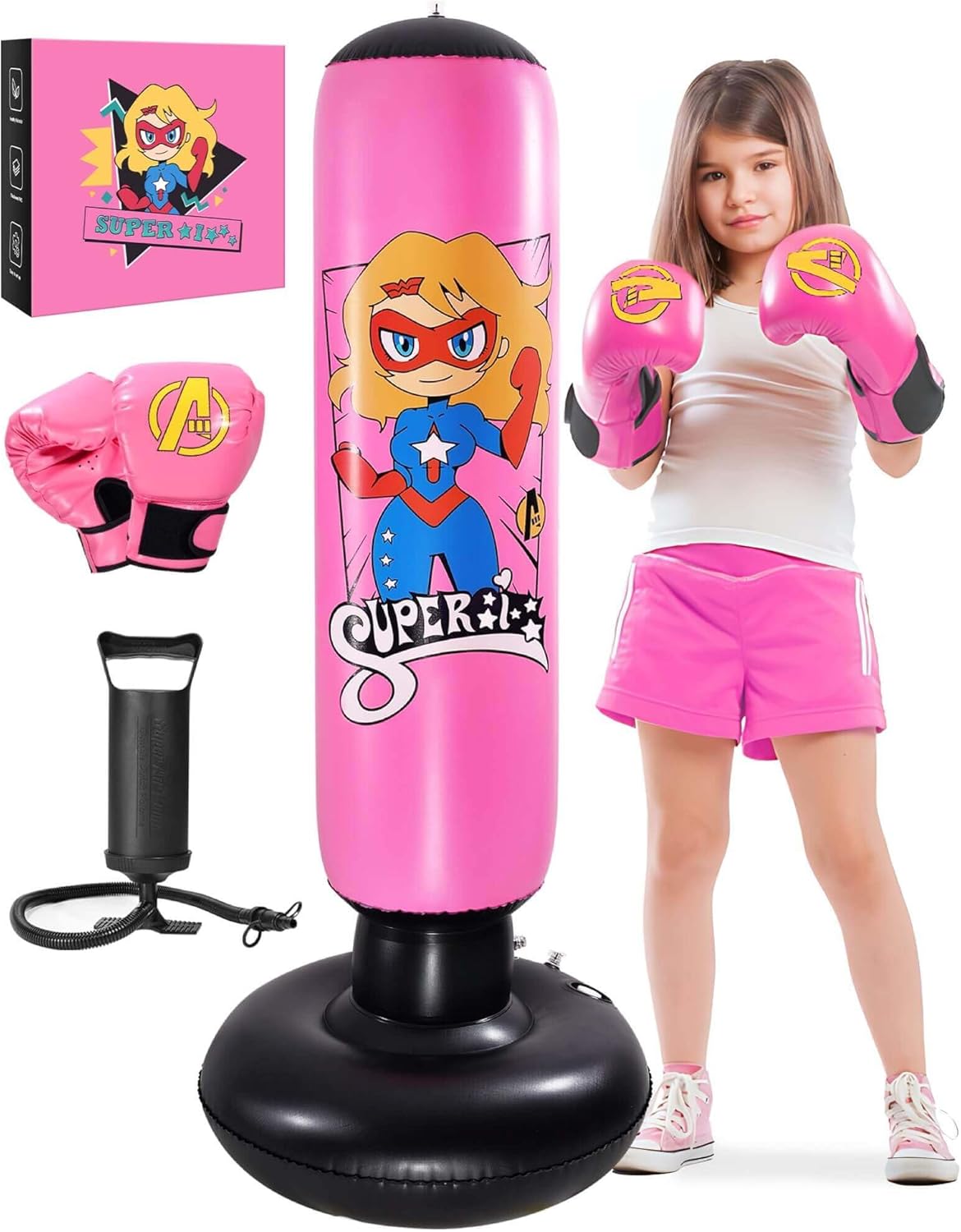 Punching Bag for Kids - 66in Inflatable Boxing Set for Fun