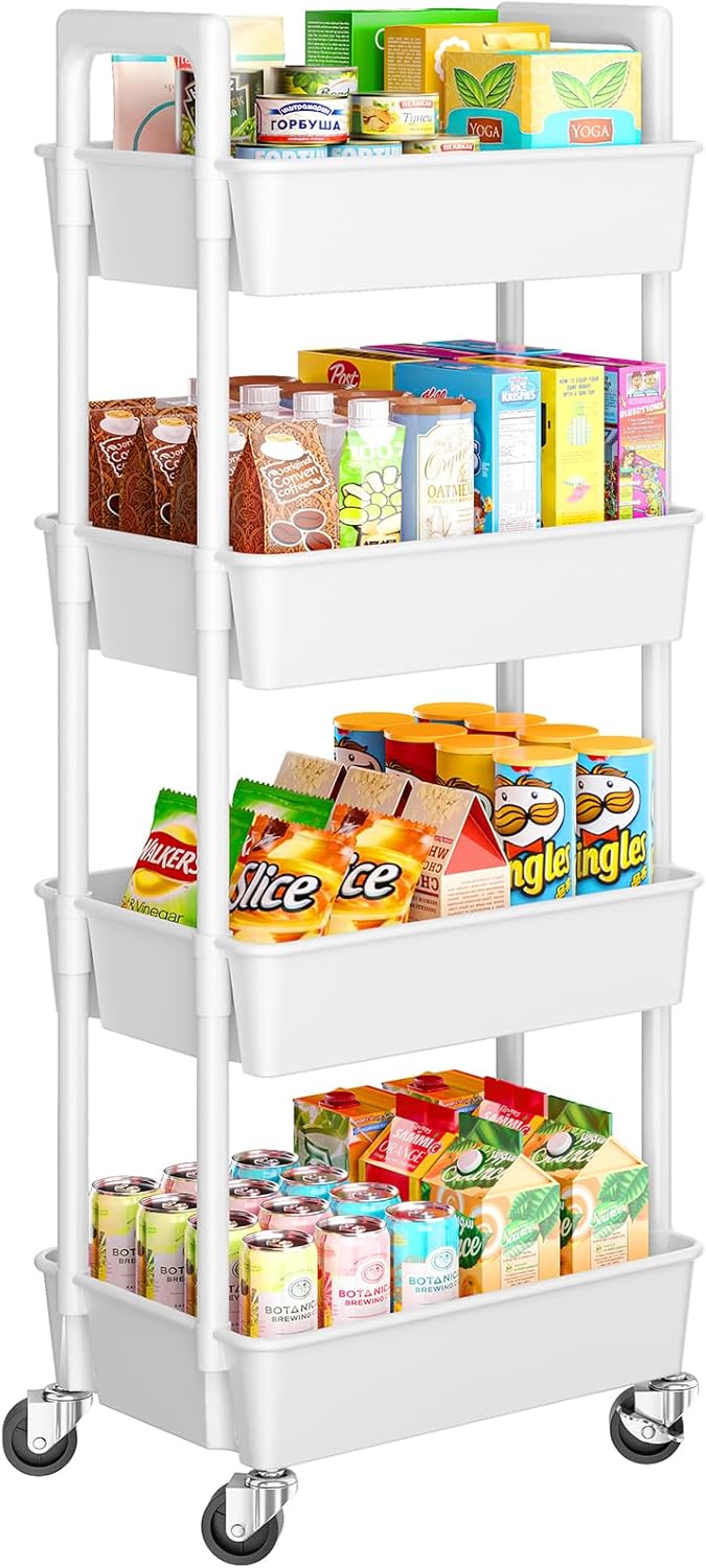 Pipishell 4 Tier Rolling Cart Organizer for Versatile Storage