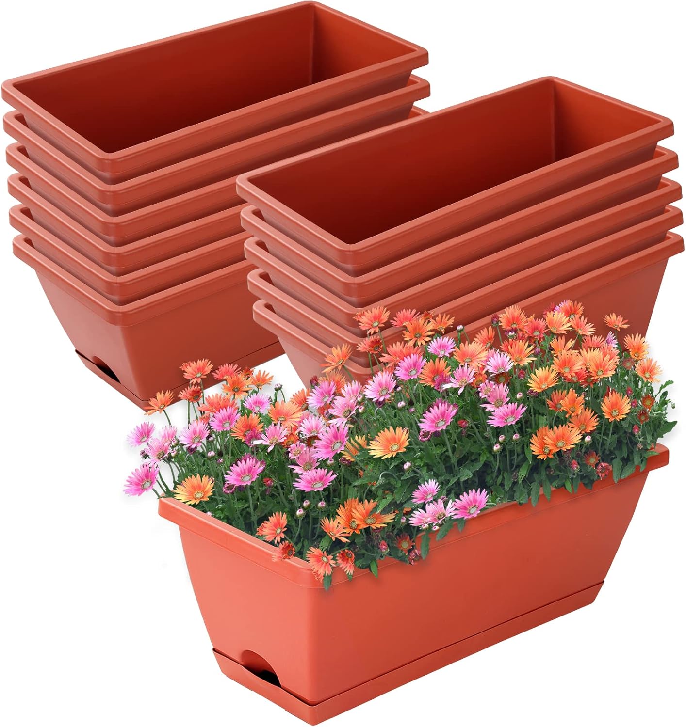 Window Box Planter Set of 12, 17 Inch Rectangular Pots