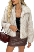 ELLEVEN Women's Two-Tone Faux Fur Coat - Fluffy Winter Jacket