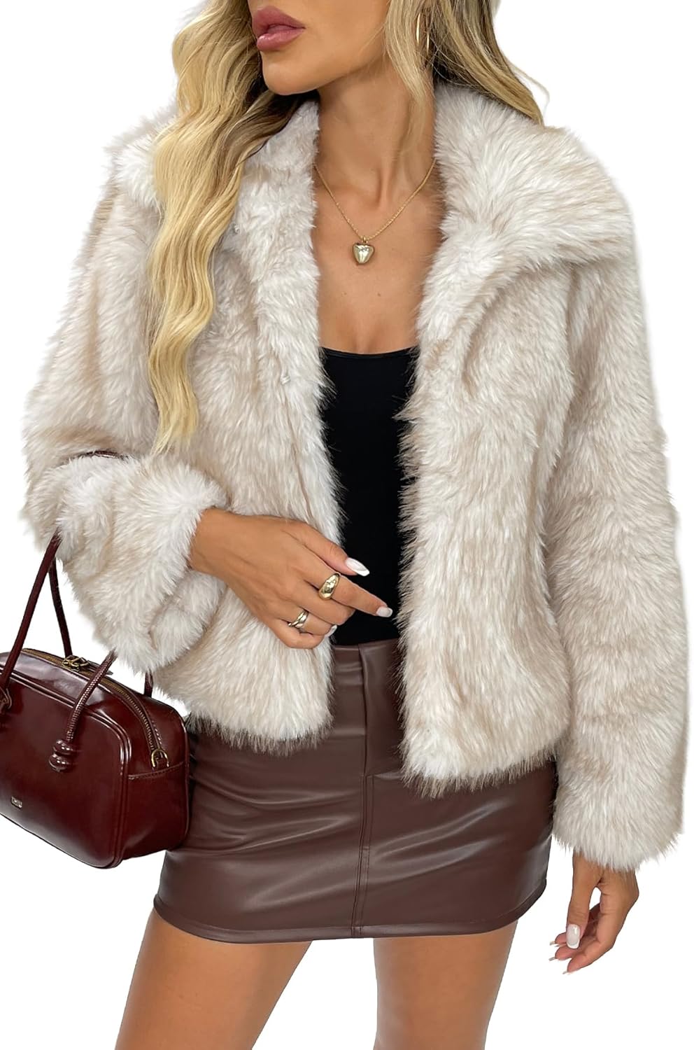 ELLEVEN Women's Two-Tone Faux Fur Coat - Stylish Winter Jacket