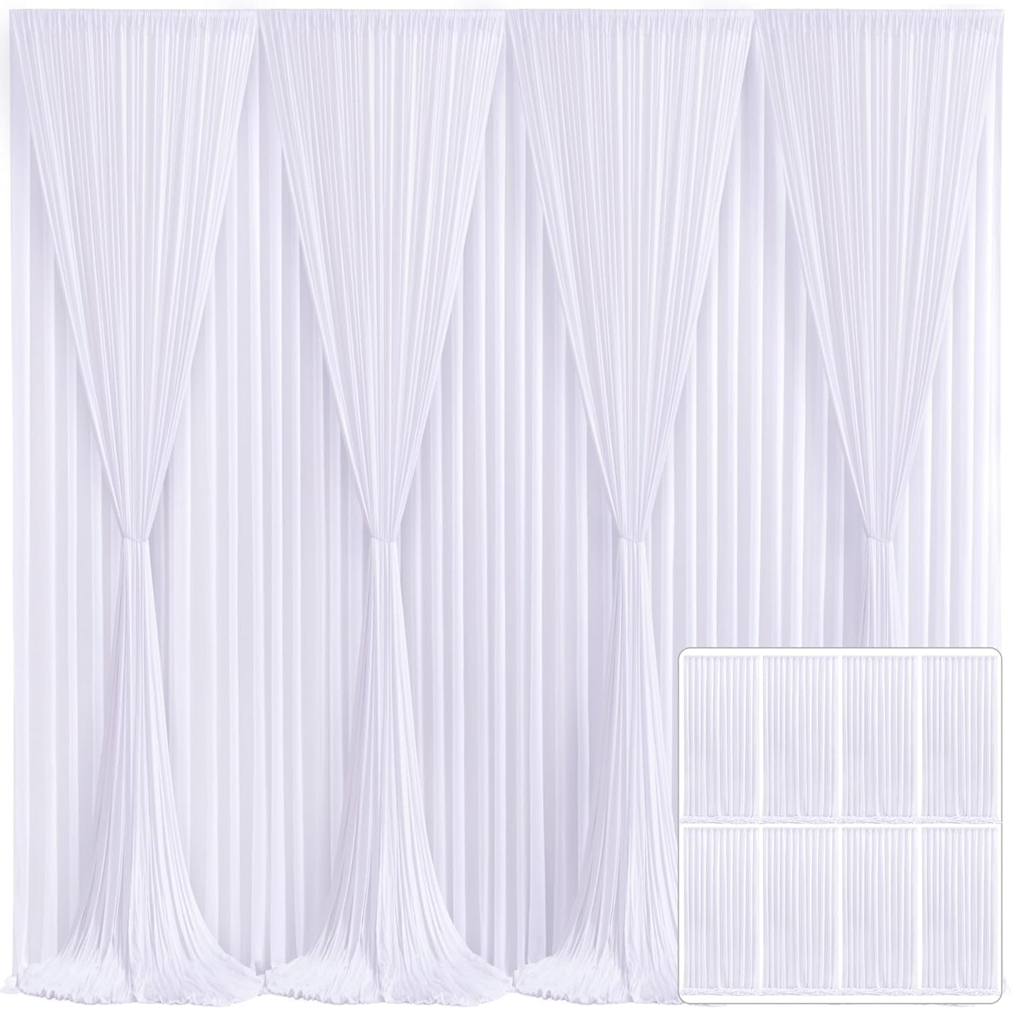 8 Panels White Backdrop Curtain for Parties and Weddings