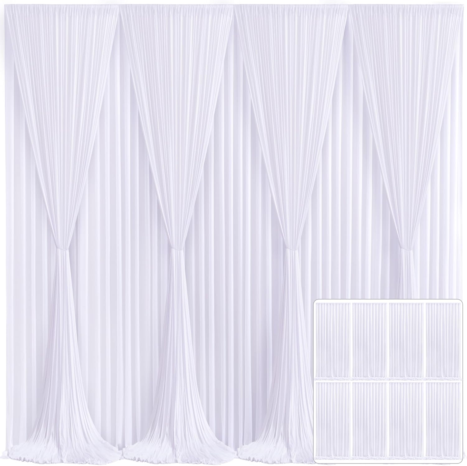 8 Panels White Backdrop Curtain for Parties and Weddings