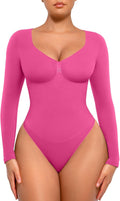 Long Sleeve Women's Shapewear Bodysuit Thong V Neck - Tummy Control