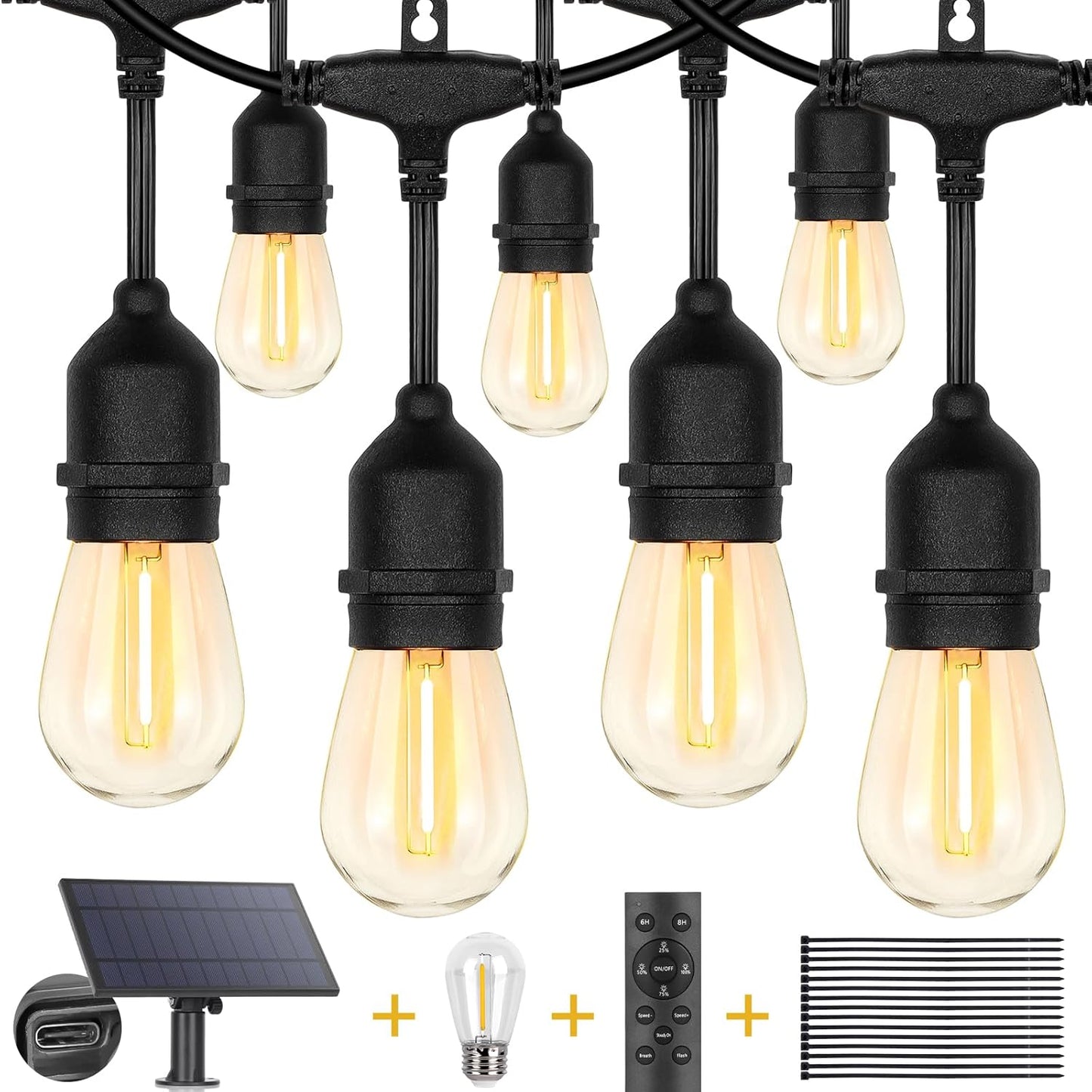 60FT Solar String Lights Outdoor Waterproof for Cozy Ambiance