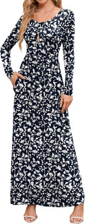 Women's Black Maxi Dress with Pockets - Long Sleeve Empire Waist