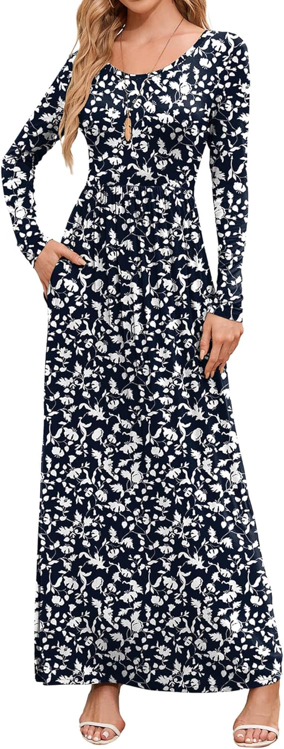 DEARCASE Women's Maxi Dress Long Sleeve Casual with Pockets