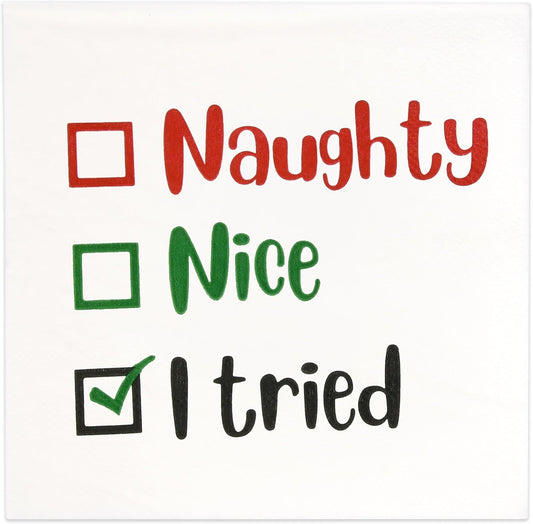 100 Naughty or Nice Christmas Beverage Napkins - Festive Party Supplies