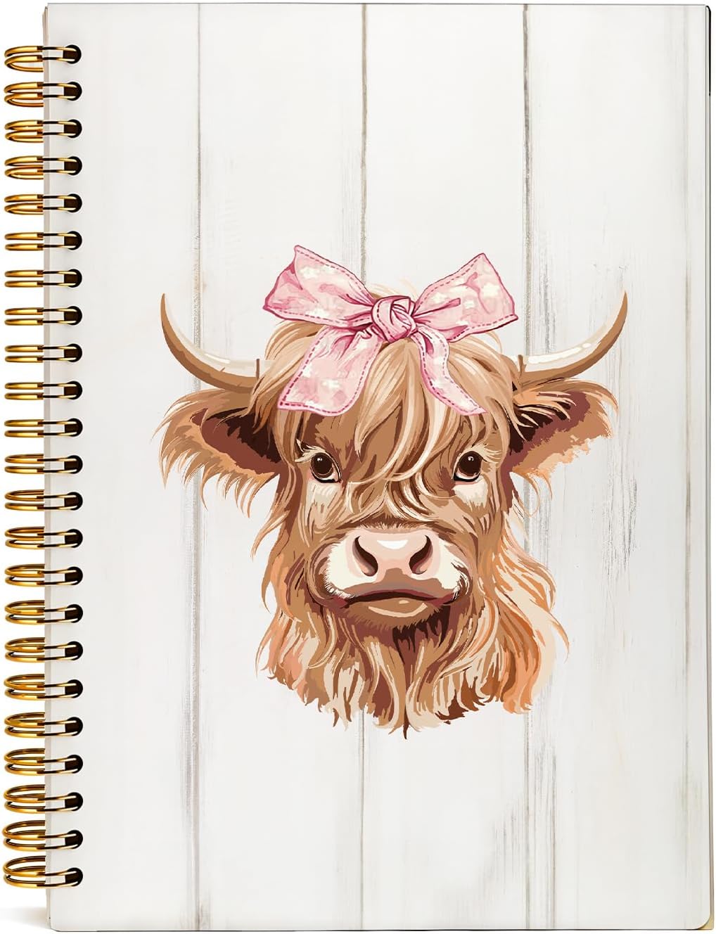 Coquette Pink Highland Cow Journal - Preppy Chic Spiral Notebook