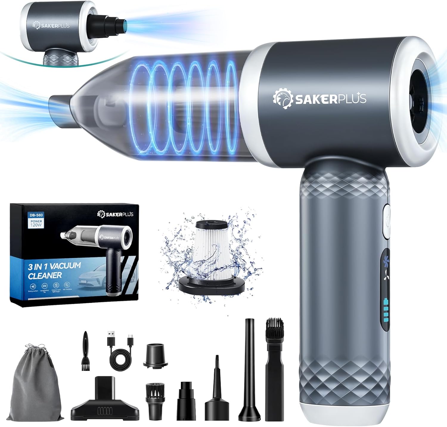 Powerful 3-in-1 Cordless Car Vacuum - SakerPlus