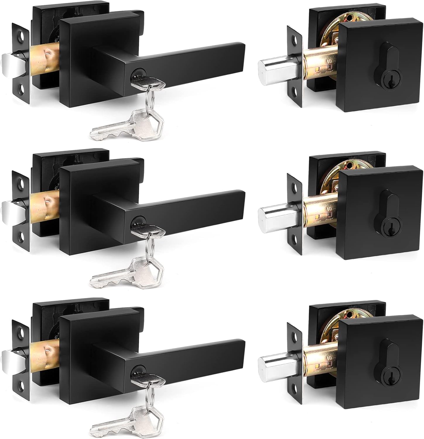 Probrico Flat Black Square Entry Levers Locksets for Security