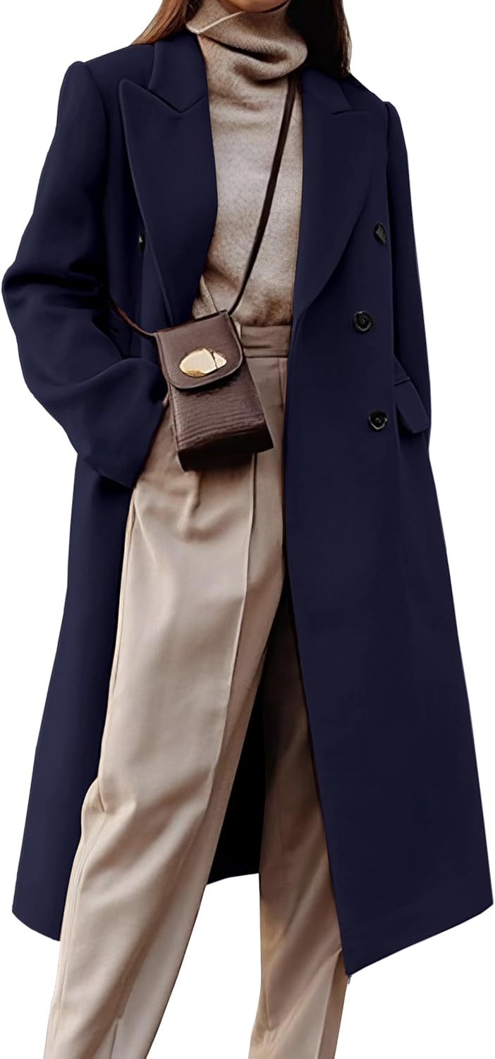 Long Wool Coats for Women - Stylish Double Breasted Peacoat