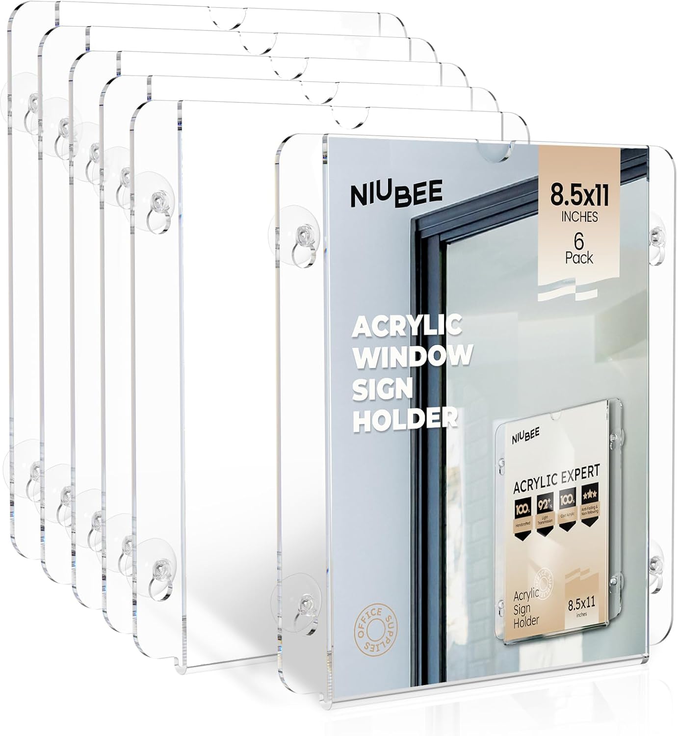 NIUBEE Acrylic Window Sign Holder with Strong Suction Cups
