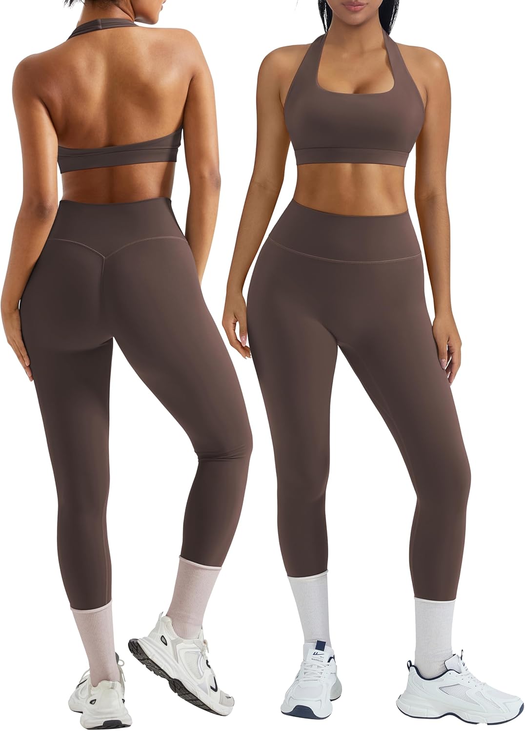 OMKAGI 2 Piece Workout Sets for Women with Halter Bras