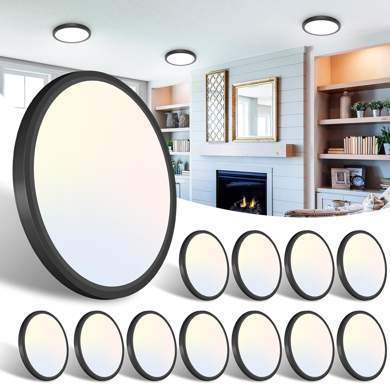 Super Bright 12 Pack Black Led Ceiling Light - 7 Inch 15W