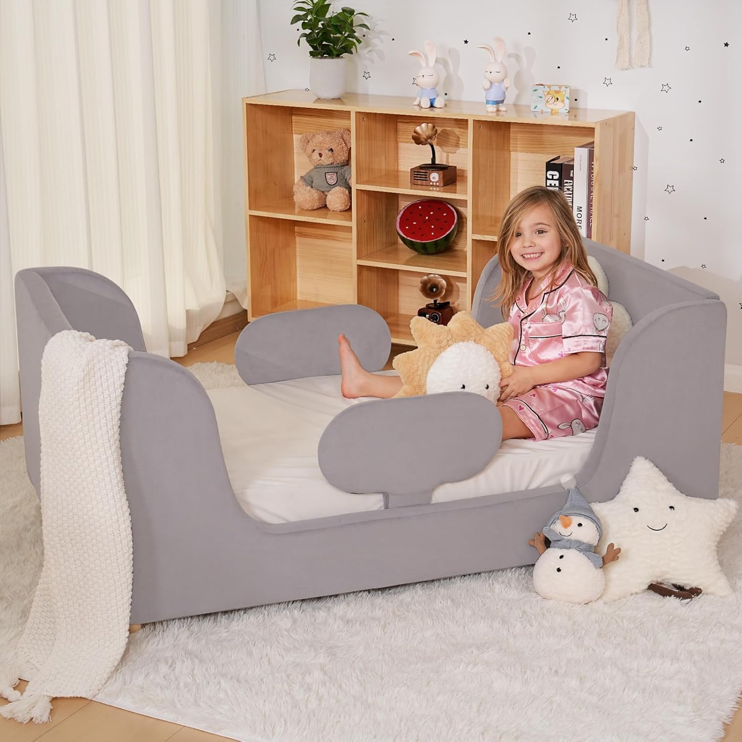 Toddler Bed Frame with Soft Padded Design for Safety and Comfort