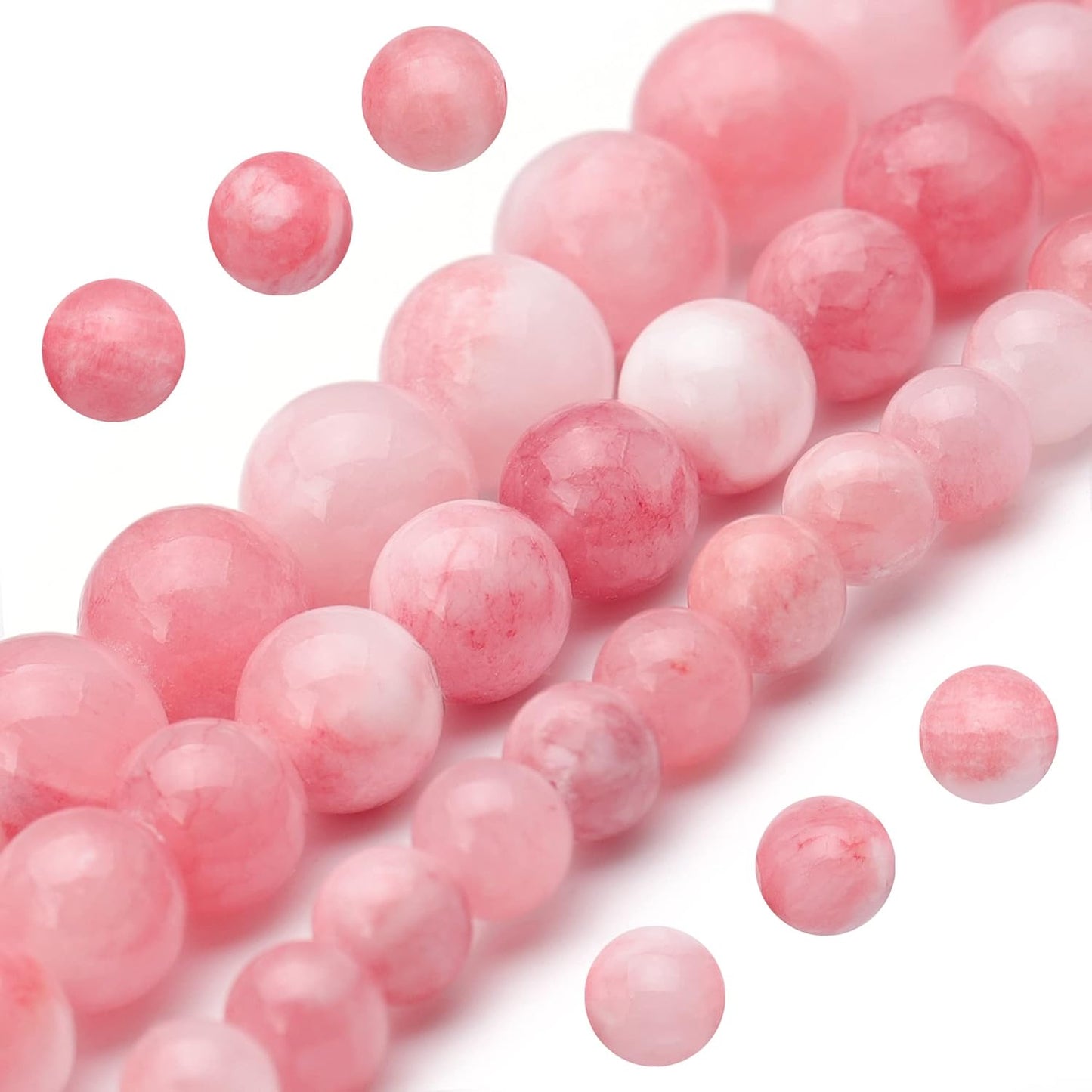 6mm Pink White Jade Gemstone Beads