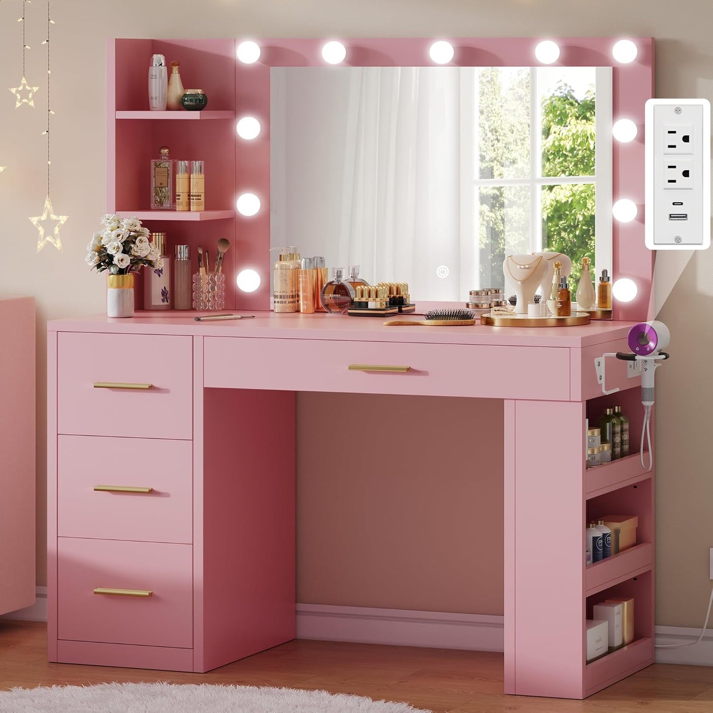 YITAHOME Pink Vanity: Glamorous Makeup Station