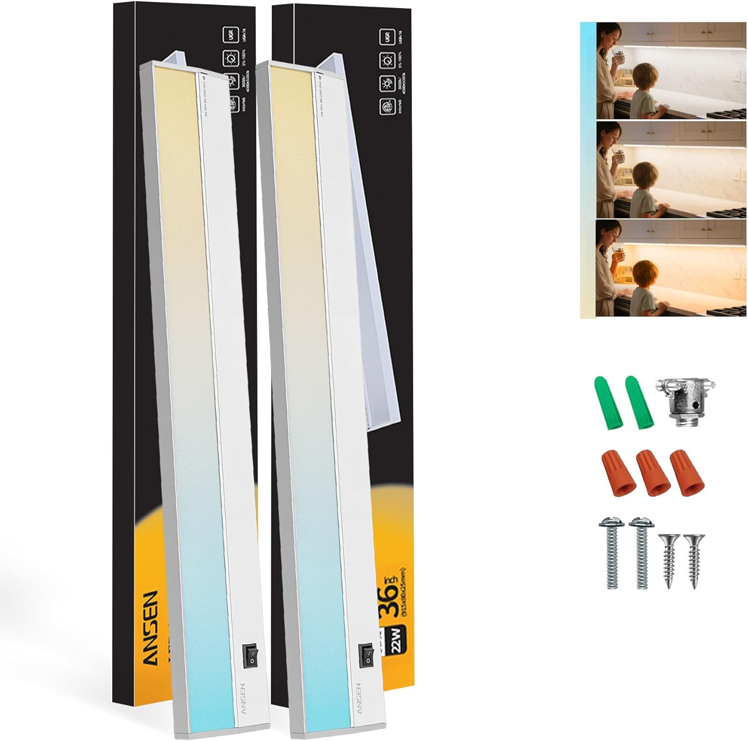 Ansen 2Packs Under Cabinet Lighting 36in Dimmable LED Lights