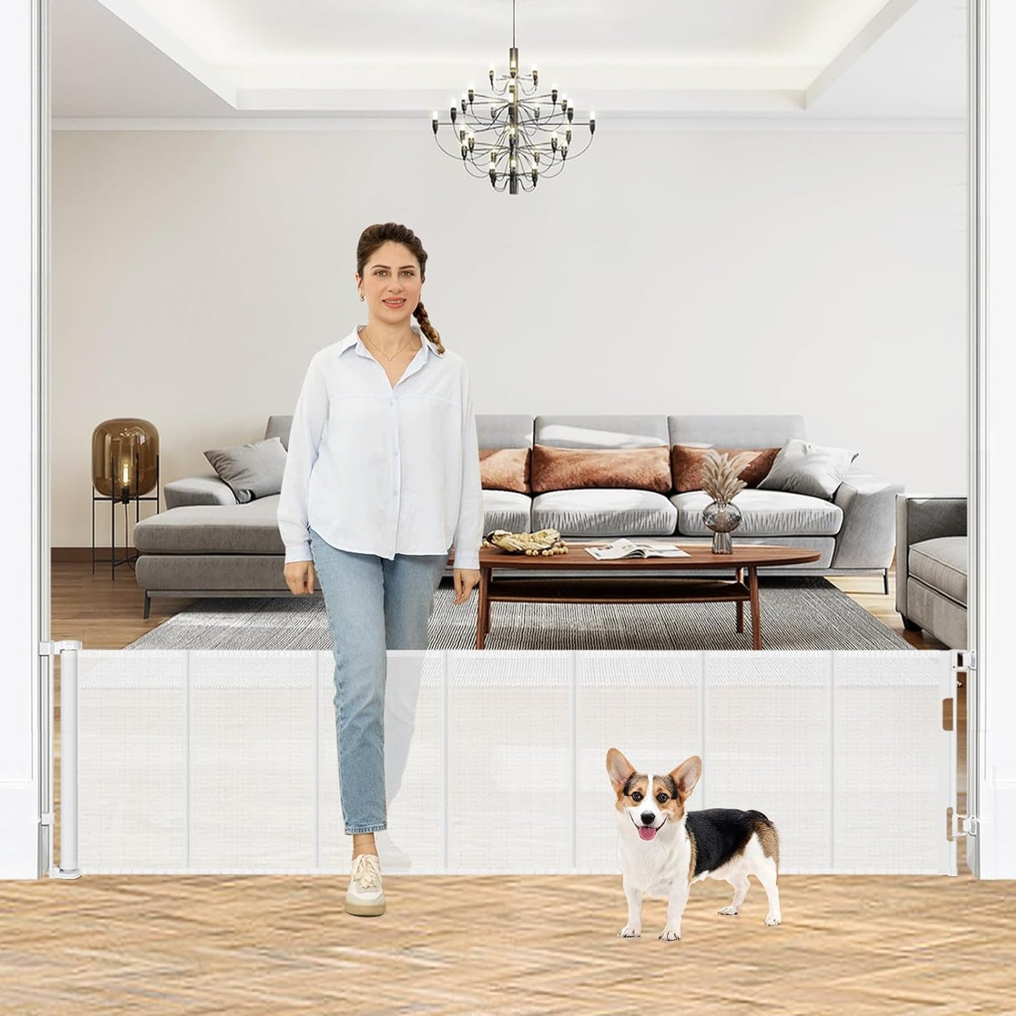 24 Inch Tall Retractable Dog Gate for Indoor and Outdoor Use