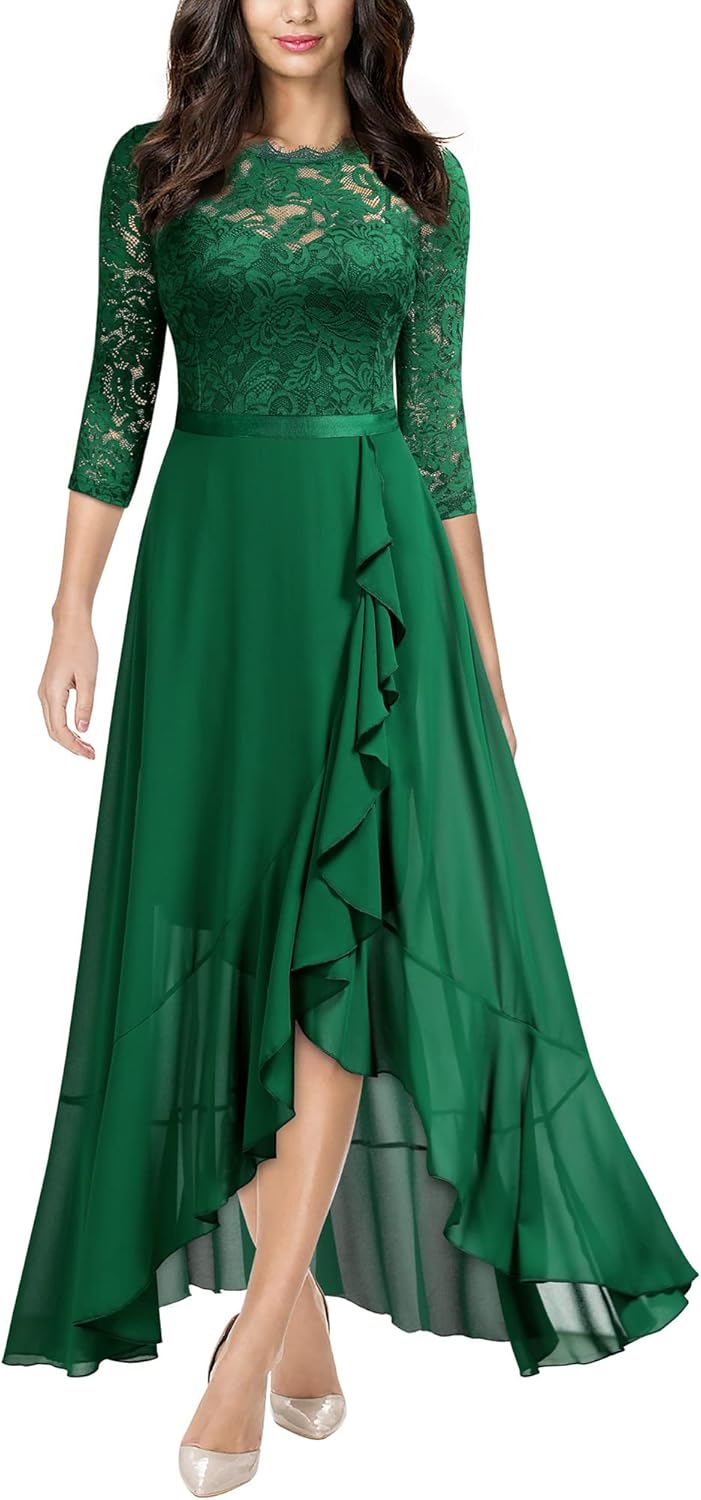 Miusol Women's Elegant Floral Lace Ruffle Maxi Dress