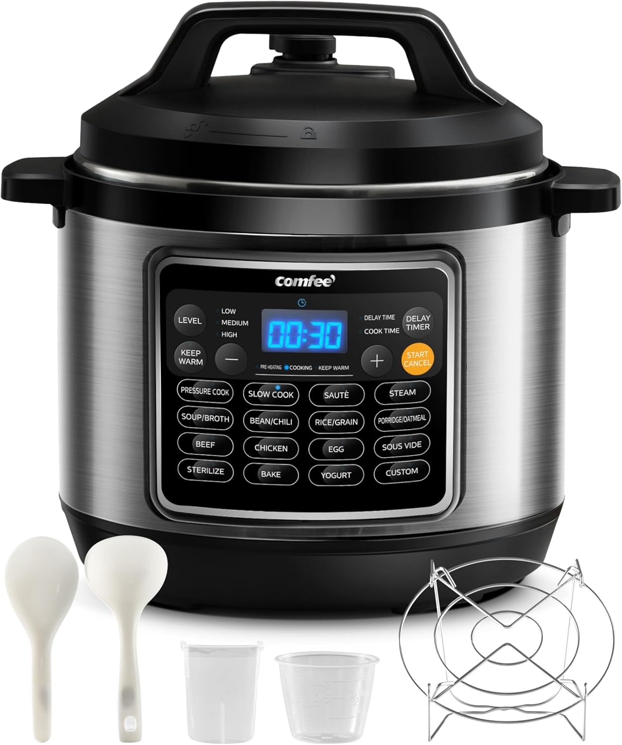 COMFEE 16-in-1 Electric Pressure Cooker: Multi-Functional & Non-Stick 8 Qt