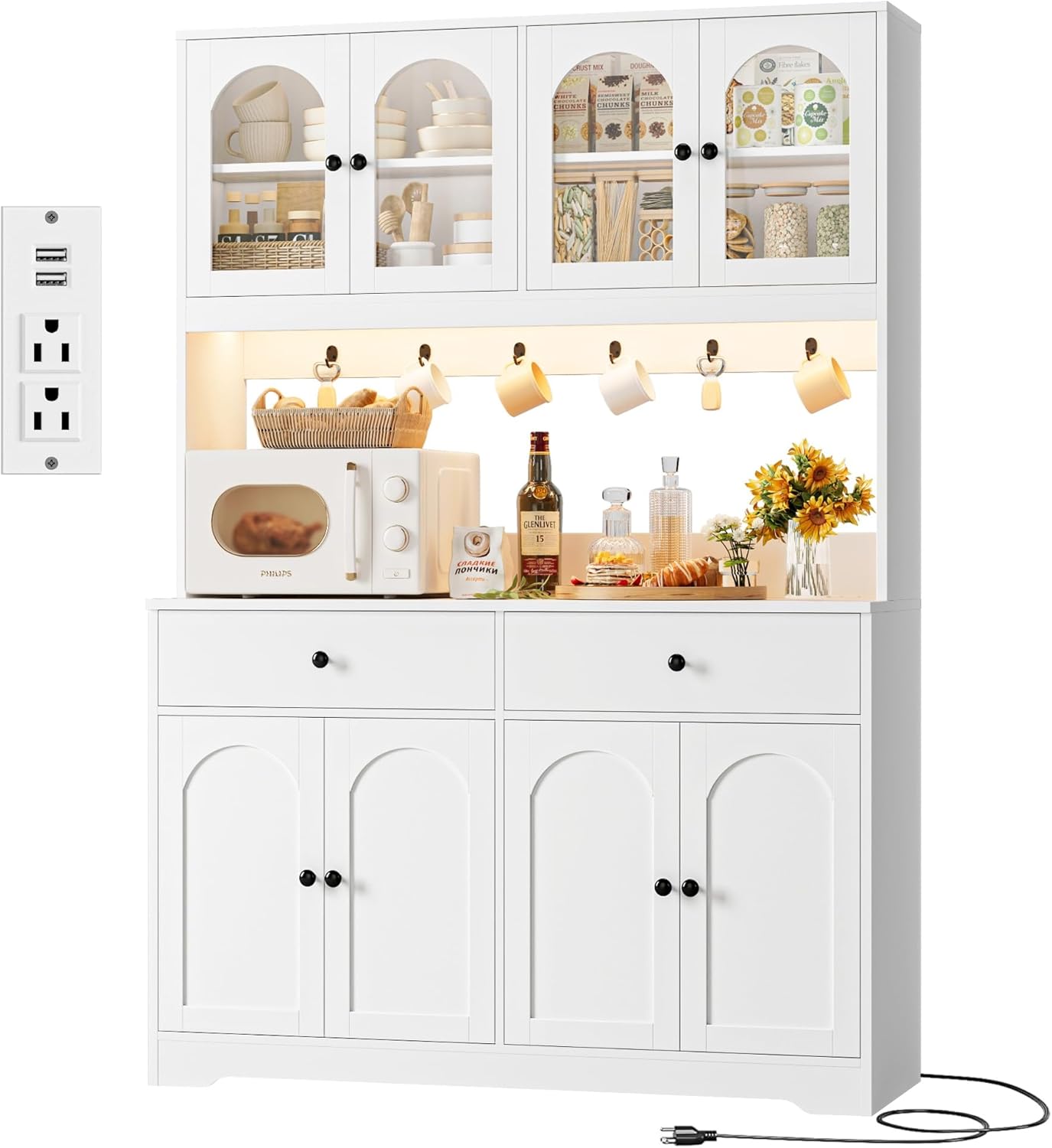HIFIT 71in LED Kitchen Pantry Cabinet with Power Outlet & Storage