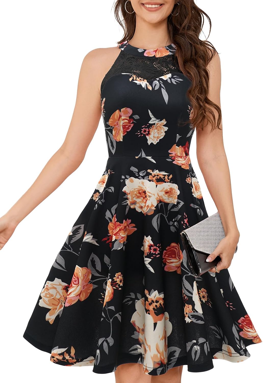 Elegant Vintage Halter Lace Cocktail Dress for Women Events